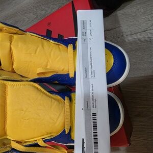 Nike Blue and Yellow High-Top Jordan 1